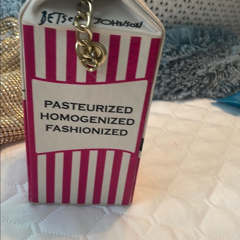 Betsey Johnson Pink and White Milk Carton Bag